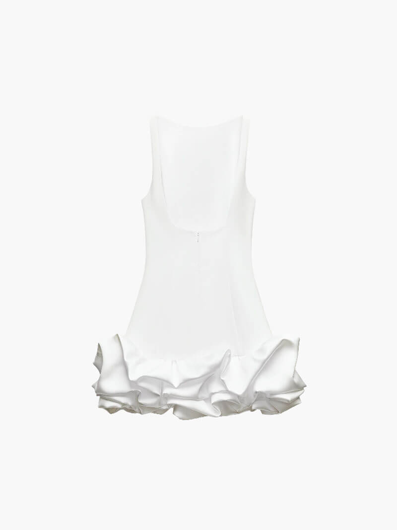 Ärmelloses Minikleid mit Volant-Saum – Weiß