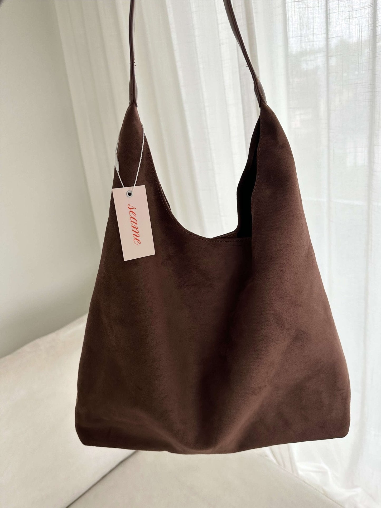 Damentasche Hobo Bag Stoff braun mit Schulterriemen