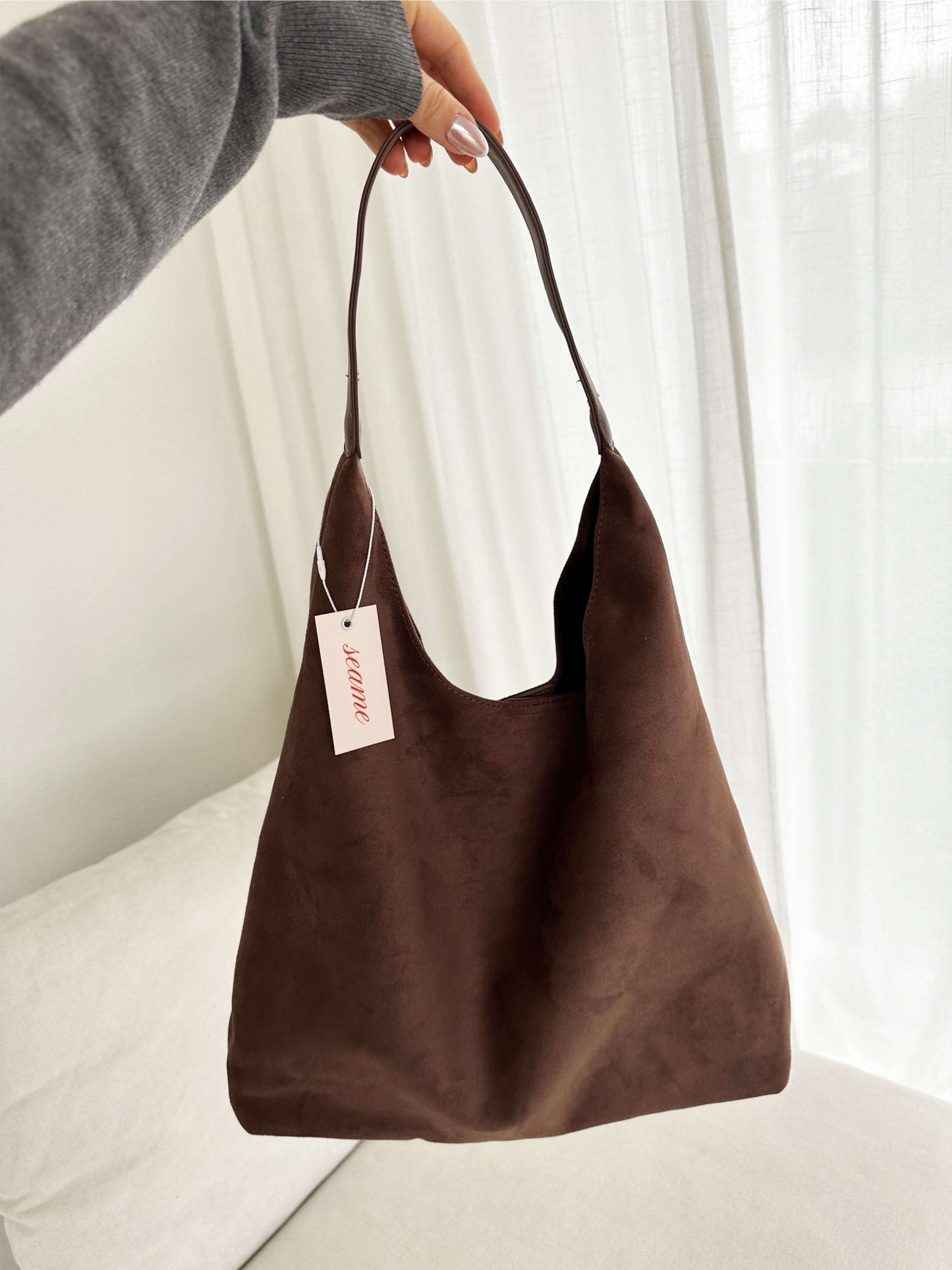Damentasche Hobo Bag Stoff braun mit Schulterriemen