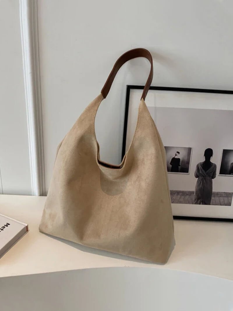 Damentasche Hobo Bag Stoff braun mit Schulterriemen