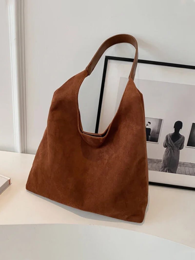 Damentasche Hobo Bag Stoff braun mit Schulterriemen