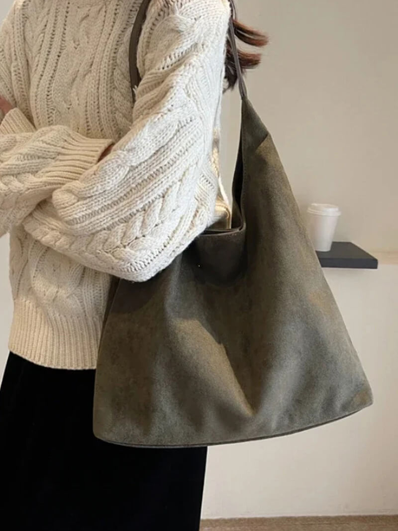Damentasche Hobo Bag Stoff braun mit Schulterriemen