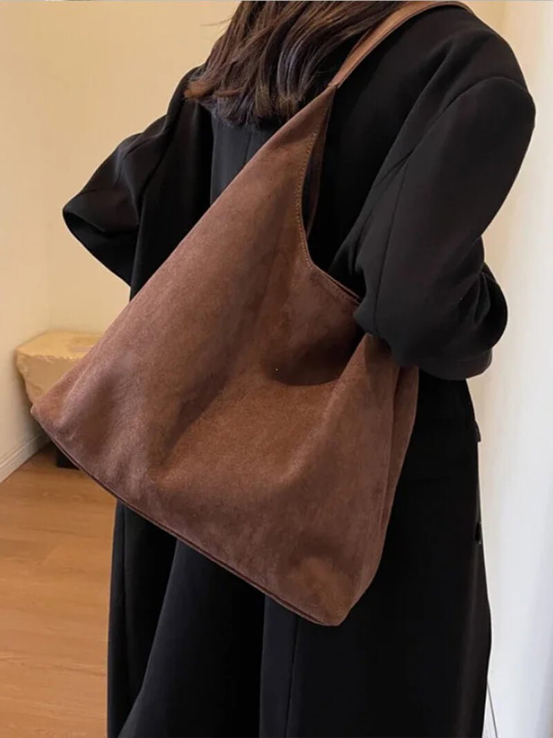 Damentasche Hobo Bag Stoff braun mit Schulterriemen