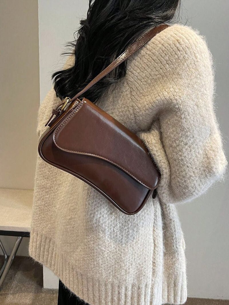 Damentasche Schultertasche Leder dunkelbraun mit Wellen-Design