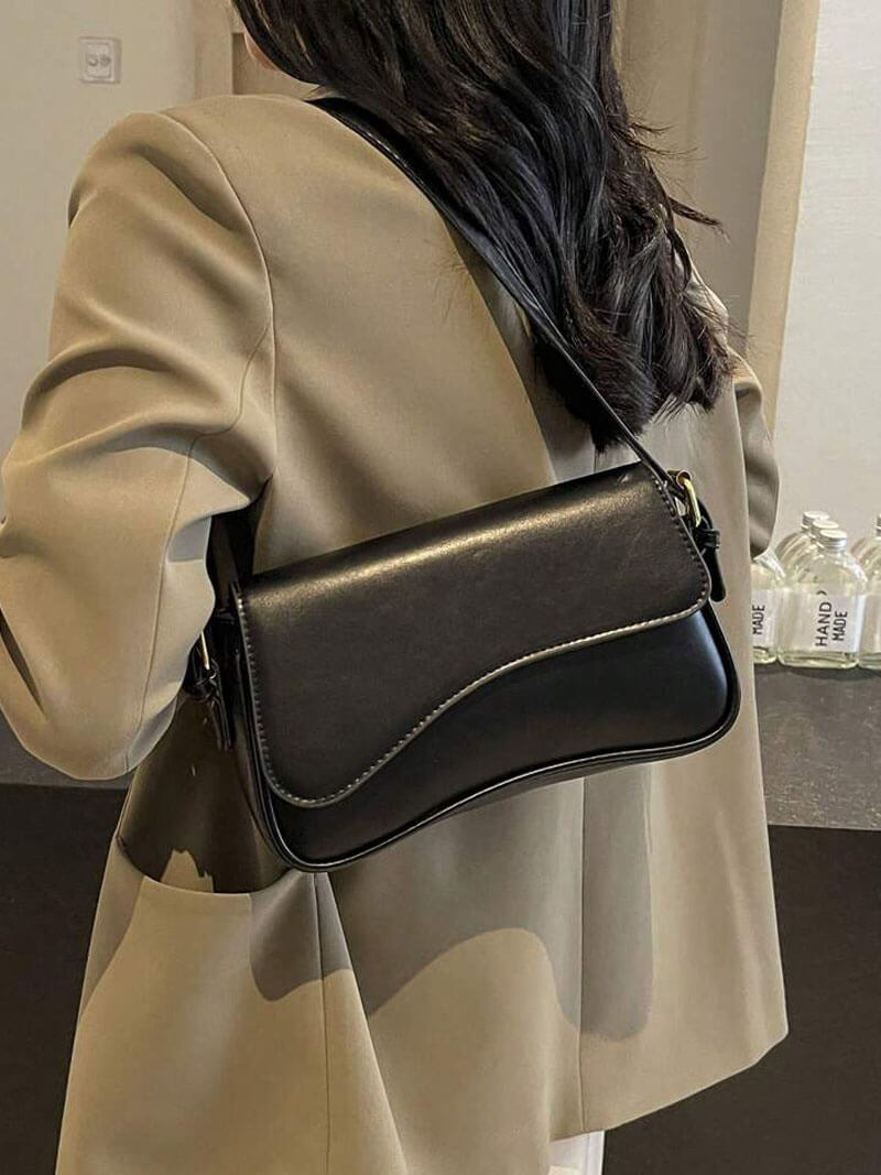 Damentasche Schultertasche Leder dunkelbraun mit Wellen-Design