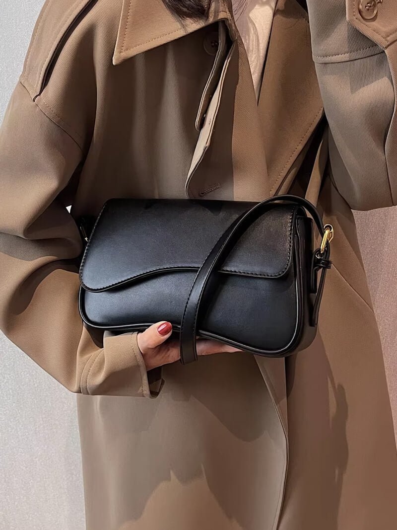Damentasche Schultertasche Leder dunkelbraun mit Wellen-Design