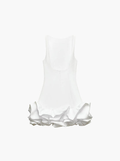 Ärmelloses Minikleid mit Volant-Saum – Weiß