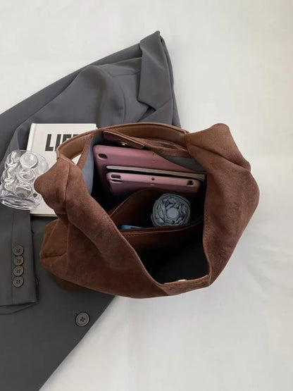 Damentasche Hobo Bag Stoff braun mit Schulterriemen