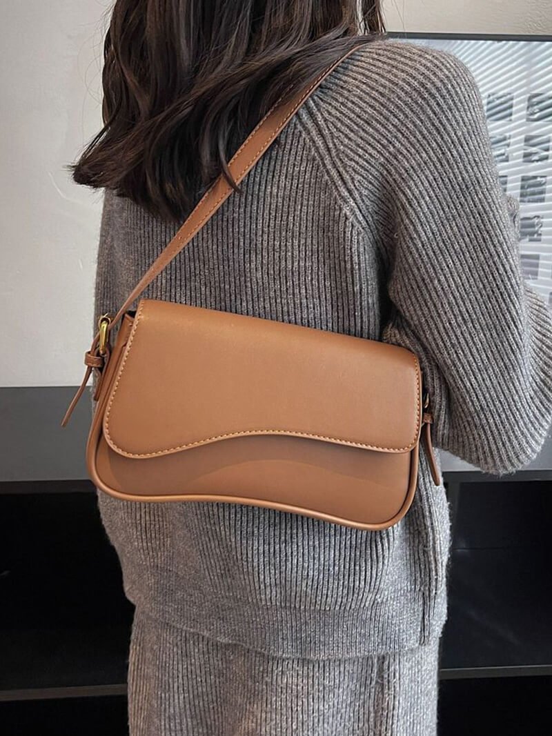 Damentasche Schultertasche Leder dunkelbraun mit Wellen-Design